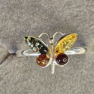 Sterling Silver Butterfly Ring with Multicolor Gemstones